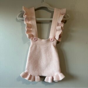 So Dorable Soft Pink Ruffled Knit Button Overall Romper Baby Girl Sz 0-12 mos